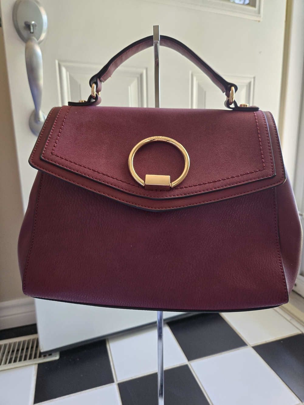Poppy & Peonies Brigitte Burgundy Top-Handle Satchel with Gold Ring